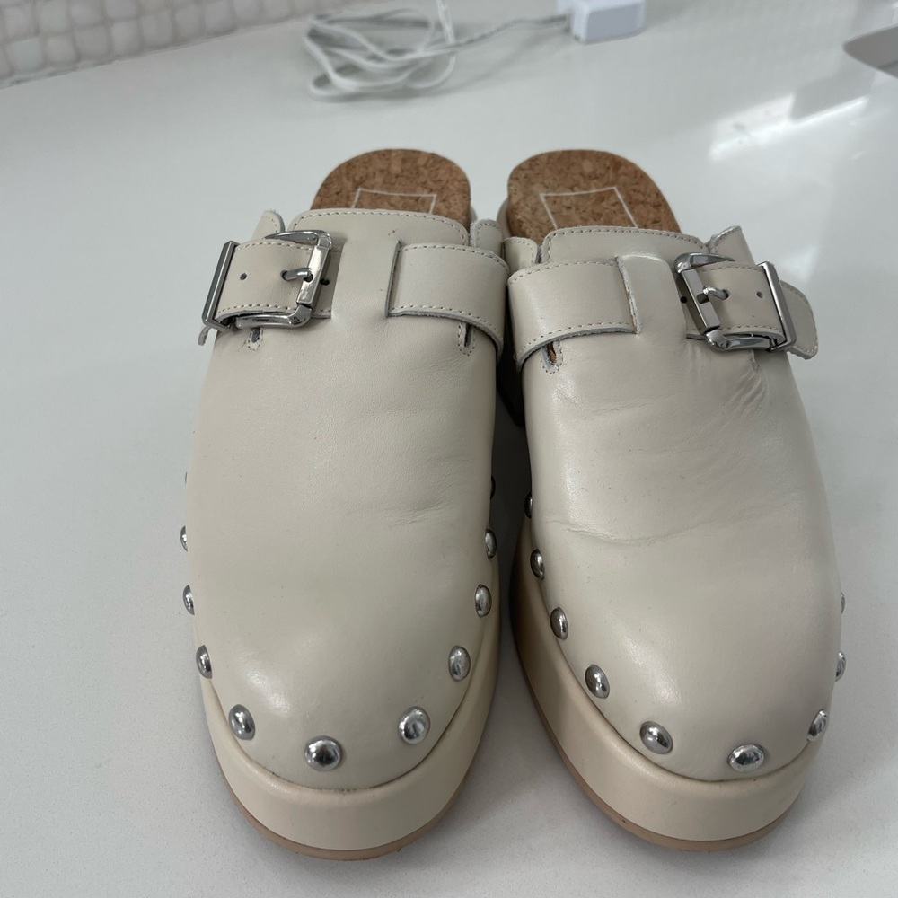 Dolce Vita Cream Mules with Silver Accents